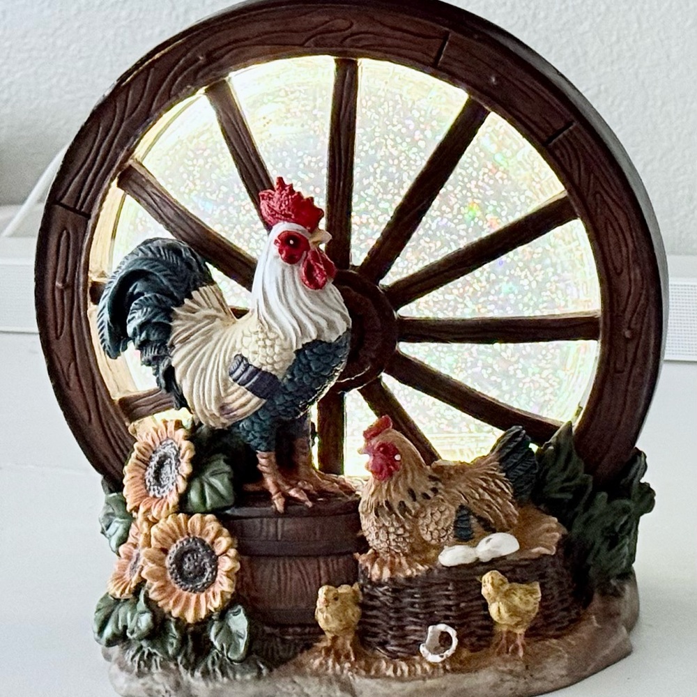 Lighted Farmhouse Rooster Wagon Wheel Snow Globe with a Vintage Vibe You Will ❤️
